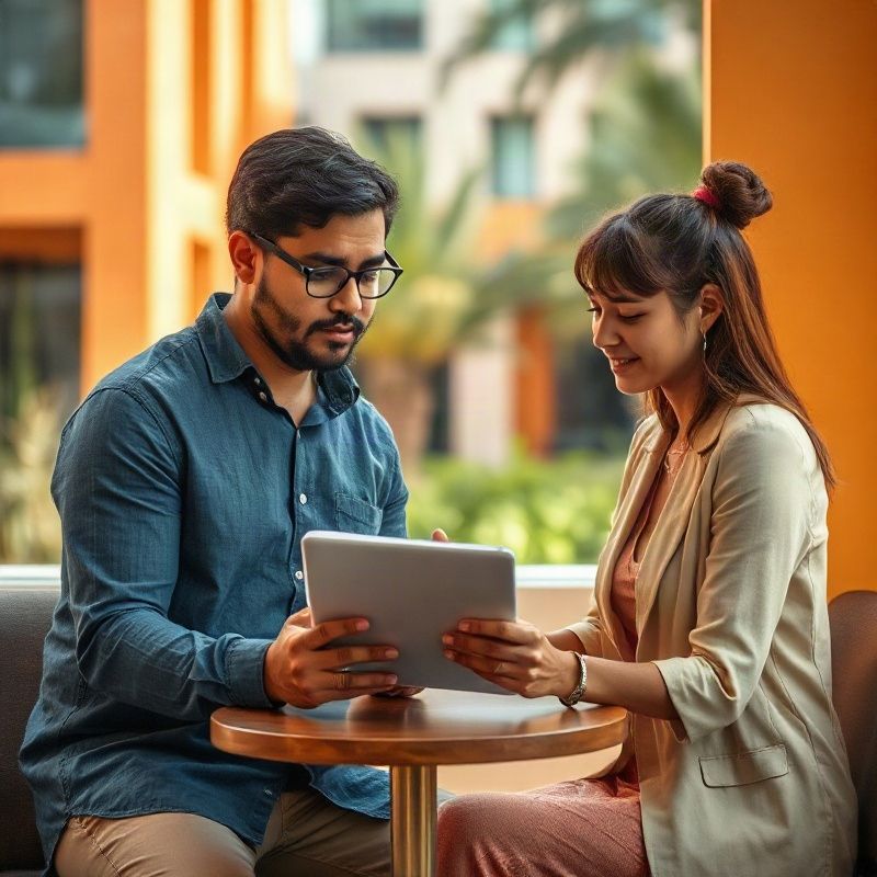 Técnica examinando um notebook diante do cliente em Brasília